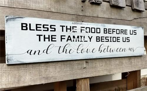 Bless The Food Before Us Wall Decor Farmhouse Rustic Kitchen Signs Wall Decor Hanging Wall Plaques,Inspirational Quotes The Family Beside Us and The Love Between Us Signs 6x18 Inch - color: A1, size: 6 X 18 in