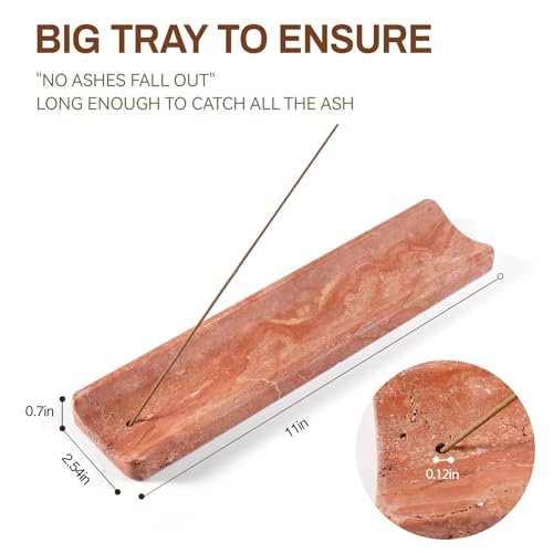 Natural Travertine Incense Holder, Incense Holder for Sticks with 9 Holes, Handmade Incense Burner Ash Catcher for Meditation Yoga SPA, Balsam Fir/Palo Santo/Sage/Cone Incense Holder(Red) - color: Red Travertine