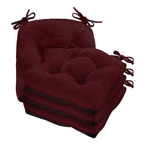 Cozyide Chair Cushions for Dining Chairs, 17" x 17" Non-Slip Kitchen Chair Pads with Adjustable Ties, Indoor Chair Cushions for Dining Room, Burgundy (Pack of 4) - color: Burgundy, size: 4 Count (Pack of 1)
