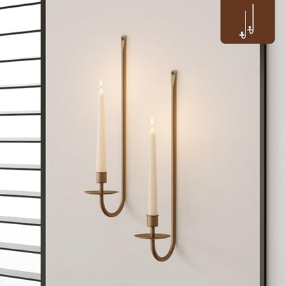 Metal Wall Candle Sconce Holder Set of 2 Wall Mount Candle Holder Pillar Holder Brass Modern Wall Candle Sconces Hanging for Living Room Farmhouse Fireplace Wedding - color: Brass, size: 2PC