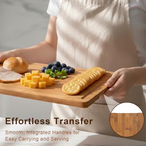 Cutting Board Set with Holder, Space Saving Kitchen Bamboo Chopping Boards, Build in Juice Groove and Grip Handle, Durable Wooden Serving Board for Meal Prep & Charcuterie, Gift Idea - color: Carbonized Bamboo, size: Set of 3 | Small + Medium + Large
