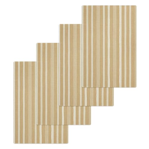 Brown Beige Striped Hand Towels Set, Waffle Weave Kitchen Towels 4 Pieces, Farmhouse Stripes Modern Vintage Microfiber Hair Face Bath Tea Towel Absorbent Quick Drying Cleaning Dish Cloths, 15.7"x23.6" - color: Beige, Sand, White, size: 4PCS,15.7"x23.6"