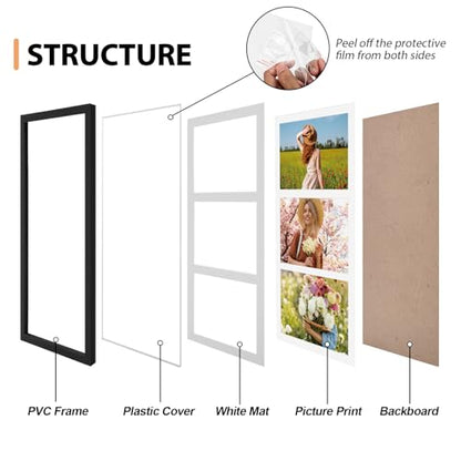Fixwal 8x16 Collage Picture Frame, Holds Three 5x7 Photos, PVC | Shatter Resistant Plastic Cover, Wall or Tabletop Decor - size: 8x16（3-5x7）