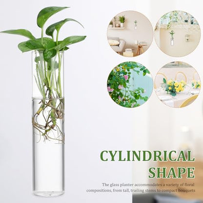 Wall Mounted Flower Tube Vase Set, 2pcs Large Cylinder Glass Hydroponic Propagation Station for Indoor Water Plants, Modern Hanging Terrarium Plants Holder Home Décor