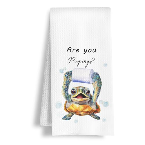 Coastal Beach Sea Turtle Bathroom Hand Towels, Ocean Bathroom Decor, are You Pooping Funny Turtle Decorative Hand Towel for Bath Room Washroom Restroom Toilet, 16x24 Inch - color: Coastal Turtle