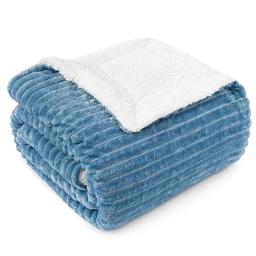 PAVILIA Dusty Blue Sherpa Fleece Throw Blanket for Couch Twin, Soft Plush Fuzzy Blankets, Fluffy Flannel Sherpa Blanket for Bed, Warm 3D Ribbed Winter Blanket Gift, 60x80 inches - color: Dusty Blue, size: 60 x 80 Inches - Twin