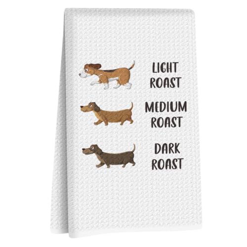 Coffee Dachshund Waffle Weave Kitchen Towels, Dachshund Coffee Lover Gifts | Reusable Dish Tea Towels for Kitchen Decor, Funny Weiner Dog Decorative Hand Towel for Bathroom, Weiner Dog Gifts, 14x24 Inch - color: Dachshund Roast