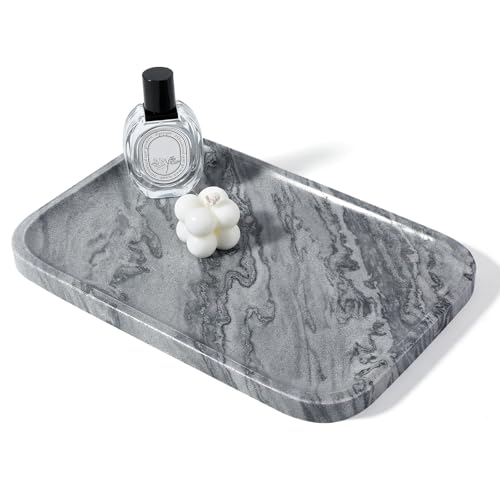 Marble Tray, 12"x8" Natural Marble Vanity Tray for Countertop Bathroom Kitchen Dresser, Decorative Marble Catchall Trays for Perfume Jewelry(Grey) - color: Gray