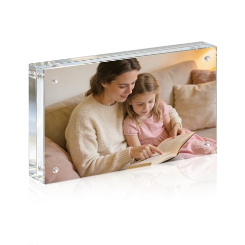 Acrylic Frame, 4x6 Picture Frame 1 Pack, 20MM Thicker Block, Double Sided Magnetic Clear Freestanding Photo Frame for Desk or Tabletop Display - size: 4x6" 1pack