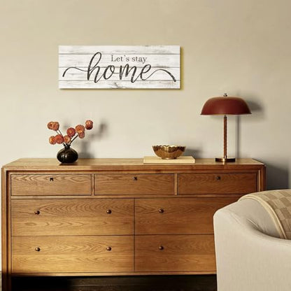 Let's Stay Home Sign 6"x17" Wood Grain Canvas Print Plaque - color: AA25-58-Let's stay home, size: 17"L x 6"W
