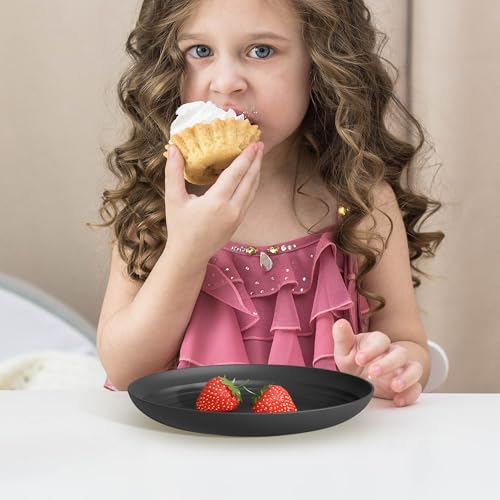 Quatish 16 PCS Unbreakable Reusable Plastic Plates,8 inch Dishwasher & Microwave Safe Dinner Plate, Easy-to-Clean Lightweight,Portable for Kitchen & Picnics Wheat Straw Plates （Black） - color: Black
