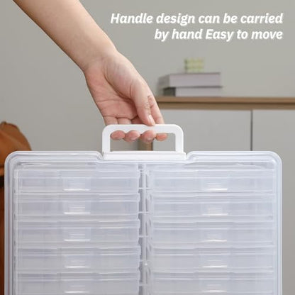 PCA Photo Storage Box 4" x 6" With Handle - 16 Inner Keeper, Large Organizer, Clear Plastic Craft Case for Stickers, Stamps, Jigsaw, Vegetable Seeds - color: white