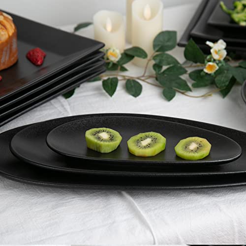 vicrays Large Oval Serving Platters, 16"/14"/10" Porcelain Serving Platters for Party, BBQ,Stackable Serving Trays Serving Plates for Appetizers, Sushi, Restaurant, Set of 3 (Black)` - color: Black