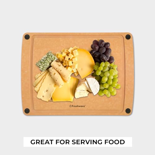 Freshware Wood Cutting Board for Kitchen, Juice Groove, Non-Slip Silicone Feet, Dishwasher Safe, Large, 15" x 11.25", Natural - color: 15" x 11.25" [Groove] [Natural Slate], size: 15"L x 11.3"W