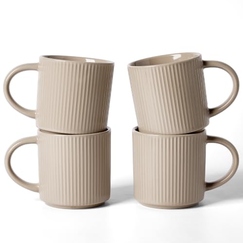 famiware Coffee Mug Set of 4, Star 12 oz Ceramic Mugs Cups Set with Handle | Stoneware Stackable Catering Cup for Coffee, Tea, Cappuccino, Latte, Microwave & Dishwasher Safe, Cinnamon Brown - color: Star-Cinnamon Brown, size: 4 Count (Pack of 1)