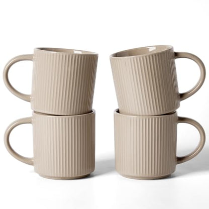 famiware Coffee Mug Set of 4, Star 12 oz Ceramic Mugs Cups Set with Handle | Stoneware Stackable Catering Cup for Coffee, Tea, Cappuccino, Latte, Microwave & Dishwasher Safe, Cinnamon Brown - color: Star-Cinnamon Brown, size: 4 Count (Pack of 1)