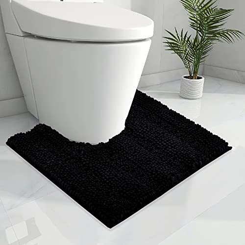 KGORGE Black Rug U-Shaped Specially Suited for Bathroom Toilets, Non-Slip, Water Absorbent, Soft Shaggy for Bathroom, 24" x 24", Black, 1 pc - color: Black, size: 2' x 2' (U-Shape)