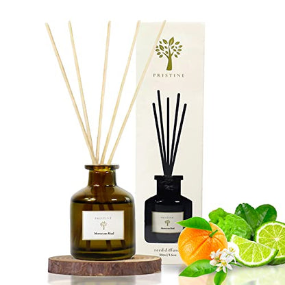 PRISTINE Moroccan Riad/Inspired by Venetian Reed Diffuser for Home | Refreshing Blend of Bergamot, Orange, Earthy Oud Reed Diffuser Set, Oil & Reed Diffuser Sticks | Home & Office Decor - size: 1.69 fl oz