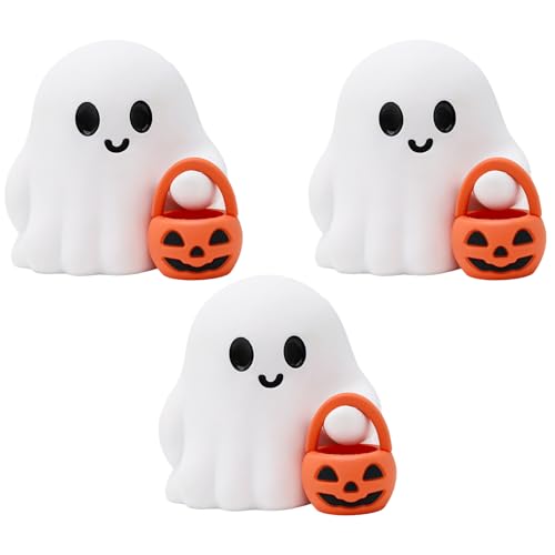 3 Pcs Halloween Ghost Figurine Ghost Resin Halloween Statue Cute Spooky Carrying Pumpkin Basket Designs Spooky Desk Display Ornament for Home and Office Tabletop Art Decoration - color: 3pcs Ghost Pumpkin