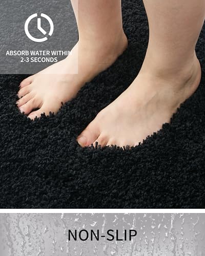 Toilet Rugs U-Shaped Mat 24x22, Contour Bathroom Mat - Ultra Soft & Absorbent Microfiber, Quick-Dry, Machine Washable with High Density Foam Latex Non Slip Backing, Black - color: Black, size: 24" X 22"(Toilet Rug)