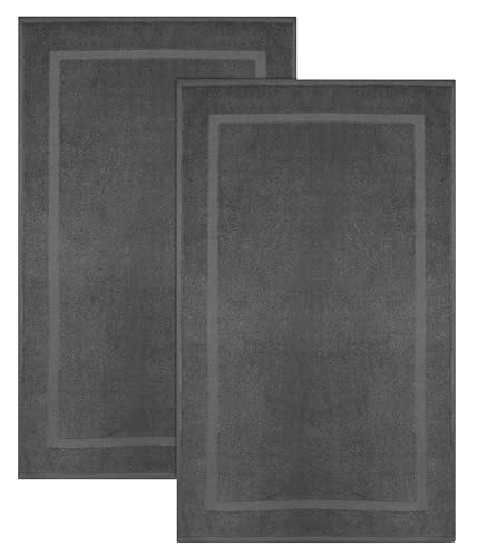 COTTON CRAFT Bath Mats - 2 Pack Tub Shower Floor Mat - 21x30- Charcoal Grey | Ultra Absorbent Plush 900 GSM Pure Cotton Banded Border Luxury Towel Rug - Not a Bathroom Rug - color: Charcoal, size: 2 Pack