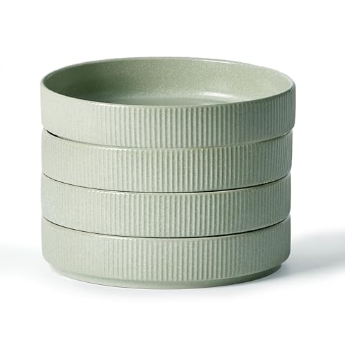 famiware Star 7.5" Pasta Bowls Set of 4, Plate Bowls, Light Green | Double Reactive Glaze, Microwave & Dishwasher Safe, Lead-free and Cadmium-free, Stoneware Scratch Resistant, Kitchen Bowls - color: Light Green, size: 4 Pcs