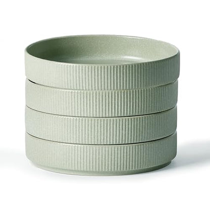 famiware Star 7.5" Pasta Bowls Set of 4, Plate Bowls, Light Green | Double Reactive Glaze, Microwave & Dishwasher Safe, Lead-free and Cadmium-free, Stoneware Scratch Resistant, Kitchen Bowls - color: Light Green, size: 4 Pcs