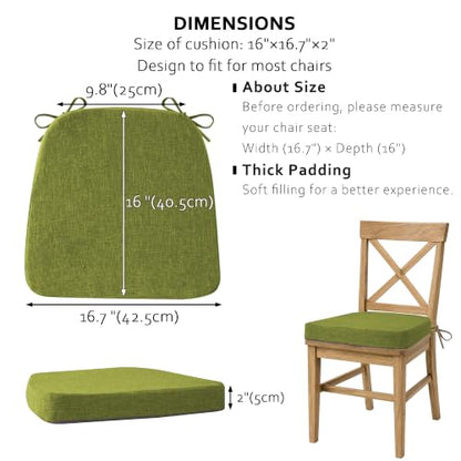 ELFJOY Non-Slip Chair Cushions for Dining Chairs Green 16.7"x16" | 4 Pack, with Ties and Washable Cover, U Shape, Breathable Fabric, for Kitchen Dining Office Folding Chairs，Comfortable - color: Green