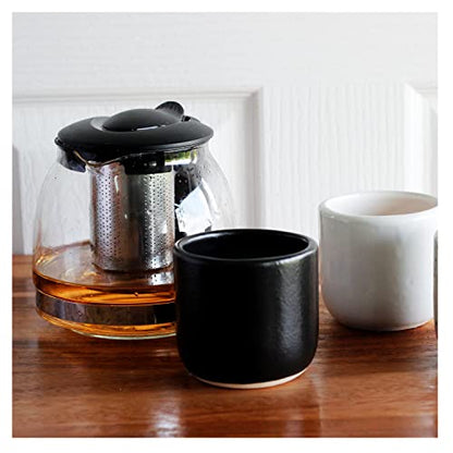 roro Handcrafted Matte Black Ceramic Tea & Coffee Sipper Cups, 8 oz - Set of 2, Artisan Stoneware, Lead-Free, Microwave & Oven Safe - color: Matte Black Sipper Cup x 2