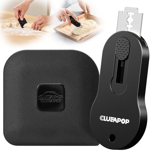 CLUEAPOP Bread Lame Sourdough Scoring Tool, Magnetic & Retractable Safety Blade Push-Pull Design, Ergonomic Handle for Precision, 5 Replacement Blades + Pan Scraper + Pattern Booklet for Home Bakers - color: BlackBlack