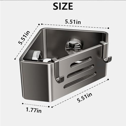 Kitchen Sink Sponge Holder – Adhesive No-Drill Caddy, Rustproof Organizer with Suction Cups | Storage Rack for Sponge, Soap, Stopper & Brush (Sink Caddy With 2 Hooks) | Kitchen Sink Sponge Holder