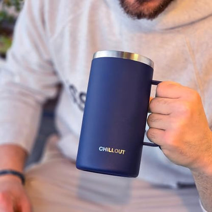 CHILLOUT LIFE Stainless Steel 20 oz Vacuum Insulated Coffee Mug with Handle and Lid, Large Thermal Camping Coffee Mug Cup with Durable Sliding Lid for Men & Women, Keeps your Beverages Hot/Cold - color: Navy Blue, size: 20 Ounces