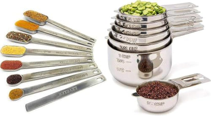 Measuring Cups and Spoons Set of 15, Stackable Cups, Long Handle with Leveler Fits Narrow Jars, 304 Premium Stainless Steel, Kitchen Gadgets for Liquid & Dry Ingredients Cooking Baking - size: 15 Piece Set