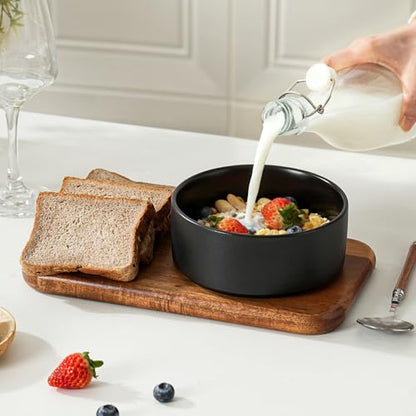Stoneware Cereal & Soup Bowls Set of 4, 6 Inch, Matte Black | Matte Glaze Ceramic, For Breakfast & Oatmeal, Microwave Safe, Dishwasher Safe - color: Black, size: Cereal Bowls Set (4PCS)