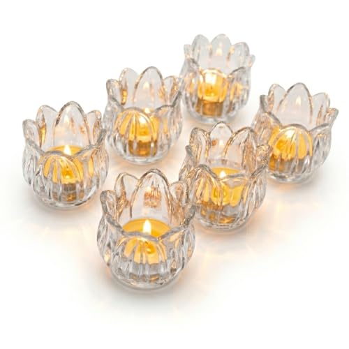 Tulip Votive Candle Holders Set of 6, Tea Light Candle Holder Glass for Table Centerpiece, Tealight Candle Holders for Wedding Déco, Birthday, Anniversary, Parties, and Holiday (Clear) - color: Clear - Set of 6