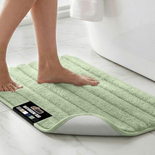 GORILLA GRIP Memory Foam Bathroom Rugs, Soft Absorbent Textured Rubber Backing Striped Bath Mat, Machine Washable Quick Dry Cushioned Floor Mats, Shower Rugs Home Decor Accessories, Sage 30x18 - color: Sage, size: 30" X 18"
