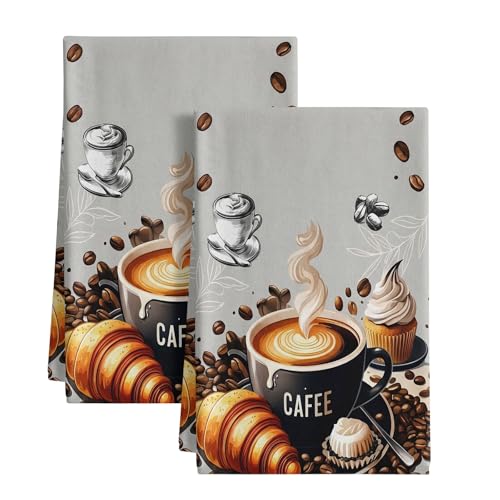 Coffee-Themed Kitchen Towels Set of 2 Dish Towels Kitchen Hand Towels Kit Food Print Design, Machine Washable, Lightweight Style, for Women, New Home Celebration, Kitchen Decor - color: Coffee-themed