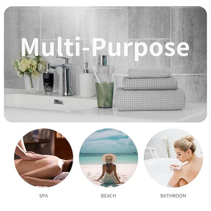 MICROFI New Microfiber Waffle Bath Towels, 3 Pieces, Oversized, Soft, Absorbent, Fast Drying, Lint Free, Includes Bath, Face and Hand Towels 430 GSM - color: Silver