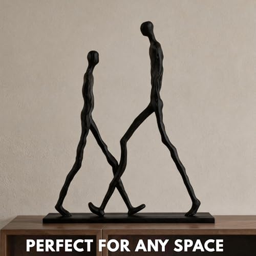 Abstract Couple Sculpture Cast Iron – Two Walking Figures Modern Art Statue, Minimalist Human Figure Home Decor, Contemporary Sculpture for Living Room Shelf – Anniversary Iron Gift for Couples - style: Two walking man