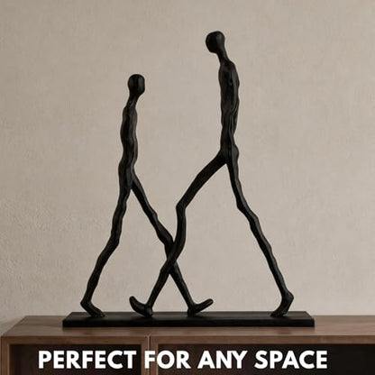 Abstract Couple Sculpture Cast Iron – Two Walking Figures Modern Art Statue, Minimalist Human Figure Home Decor, Contemporary Sculpture for Living Room Shelf – Anniversary Iron Gift for Couples - style: Two walking man