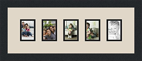 ArtToFrames Collage Photo Frame Double Mat with 5-2.5x3.5 Openings and Satin Black Frame - color: Seaside, size: 2.5x3.5