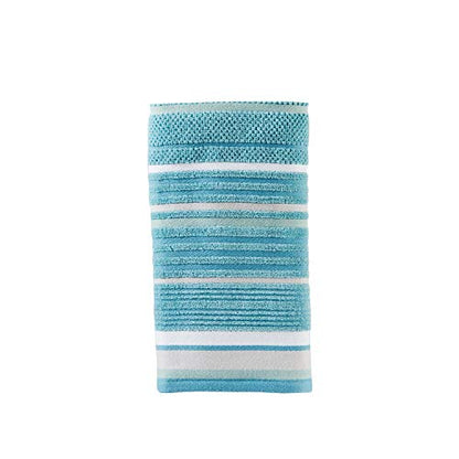 SKL Home Seabrook Stripe 100% Cotton Premium 2-Piece Hand Towel Set, 550 GSM, Soft & Absorbent Jacquard, for Bath & Kitchen, Teal - color: Seabrook Stripe, style: 2-Piece Hand Towel Set