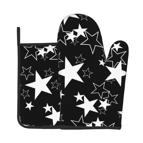 Black Star Oven Mitts and Pot Holder Set of 2 Galaxy Space Heat Resistant Kitchen Oven Gloves Potholders for Baking Cooking Grilling BBQ - color: Black Star
