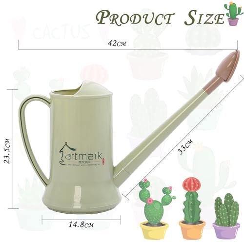 2L Thick Plastic Watering Can with Long Spout – Lightweight Garden Watering Can for Indoor & Outdoor Plants, Flowers, Balcony –Durable & Leakproof (Green) - color: Green
