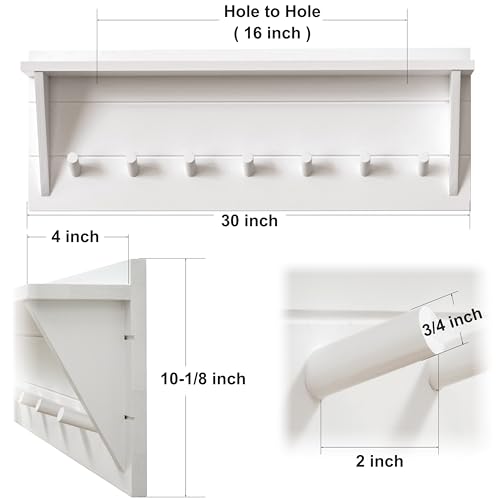WEBI Coat Rack Wall Mount with Shelf,30" Long Entryway Wall Shelf with Hooks Underneath,7 Peg Hooks for Hanging Coats,Caps,Jacket,Clothes,White - color: White, size: 30 Inch