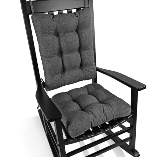 BUYUE Chair Cushion Set for Rocking Chair, Back Pillow & Seat Cushion with Ties, Original Woven Fabric Non-Slip Chair Pads for Elderly Sitting, Dark Gray - color: Dark Gray