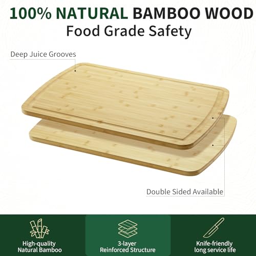 30'' X 20'' Extra Large Bamboo Cutting Board for Kitchen, Thick Butcher Block with Deep Juice Groove, Wooden Chopping Board Reversible Carving Board for Meat, Vegetables, Charcuterie and Serving