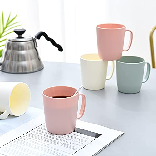 Coffee Mugs Set of 5,10 Ounce,3 Basic Colors | Unbreakable Plastic Coffee Cups Set with Handle, Reusable Plastic Mug Dishwasher Safe