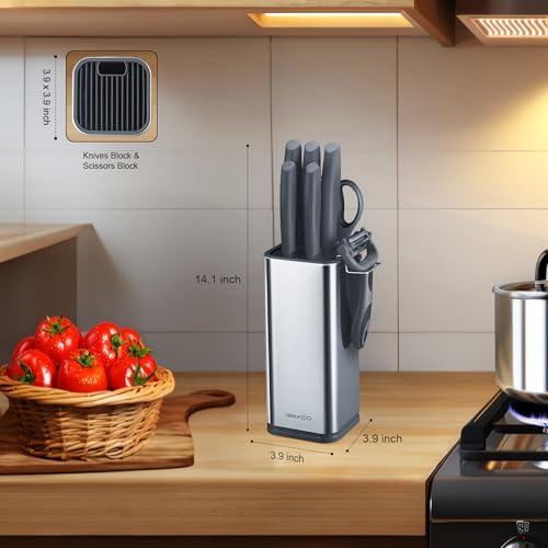 Kitchen Knife Set,10-Piece Stainless Steel Knife Set with Block,Gray | Pro-Sharpened Kitchen Knives,Space-saving Compact Organizer for Small Kitchen,RV,Apartment and Dorm - color: Damascus