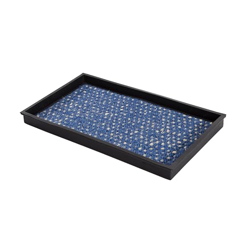 Anji Mountain AMB0BT2F-010 Black Rubber Boot/Shoe Tray with Coir, Fits 2 Pair (24.5" Wide), Blue & Ivory Insert - color: Blue and Ivory Insert, size: 24" x 14" x 1.5"